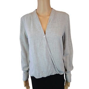 Bella Dahl Women's Gray Long Sleeve Faux Wrap Surplice Top Size Small